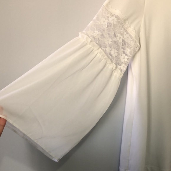 Susan Graver Long Chiffon Lace Sleeve Blouse, M - Picture 3 of 8